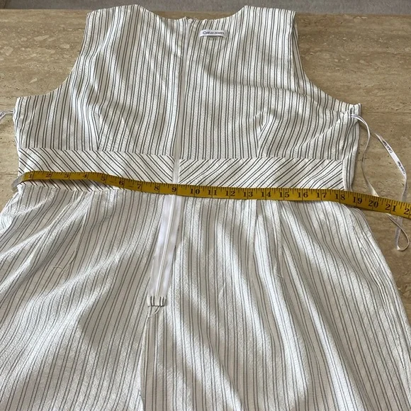 NWOT Jumpsuit Elegant Striped White with attached sash, very light and airy. - Picture 8 of 12